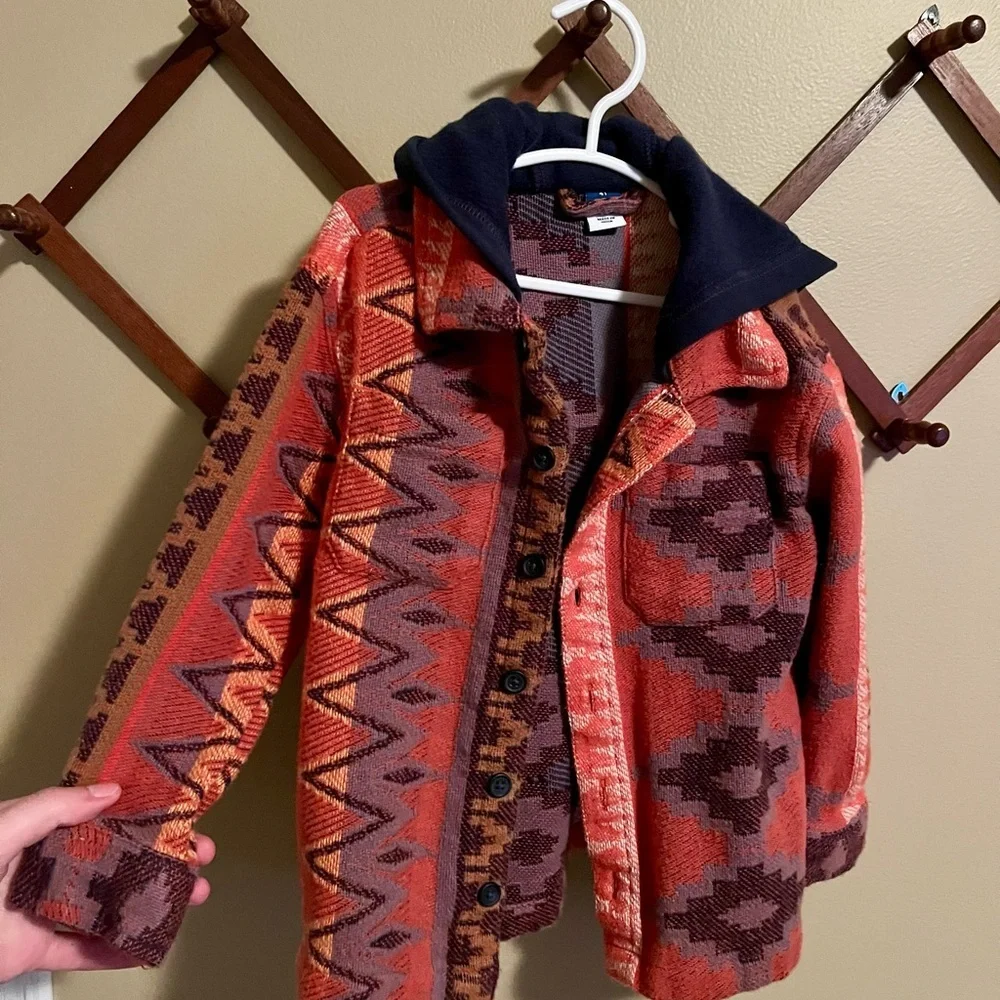 Old Navy 4T Unisex Patterned Button Down Jacket With Hood NWOT